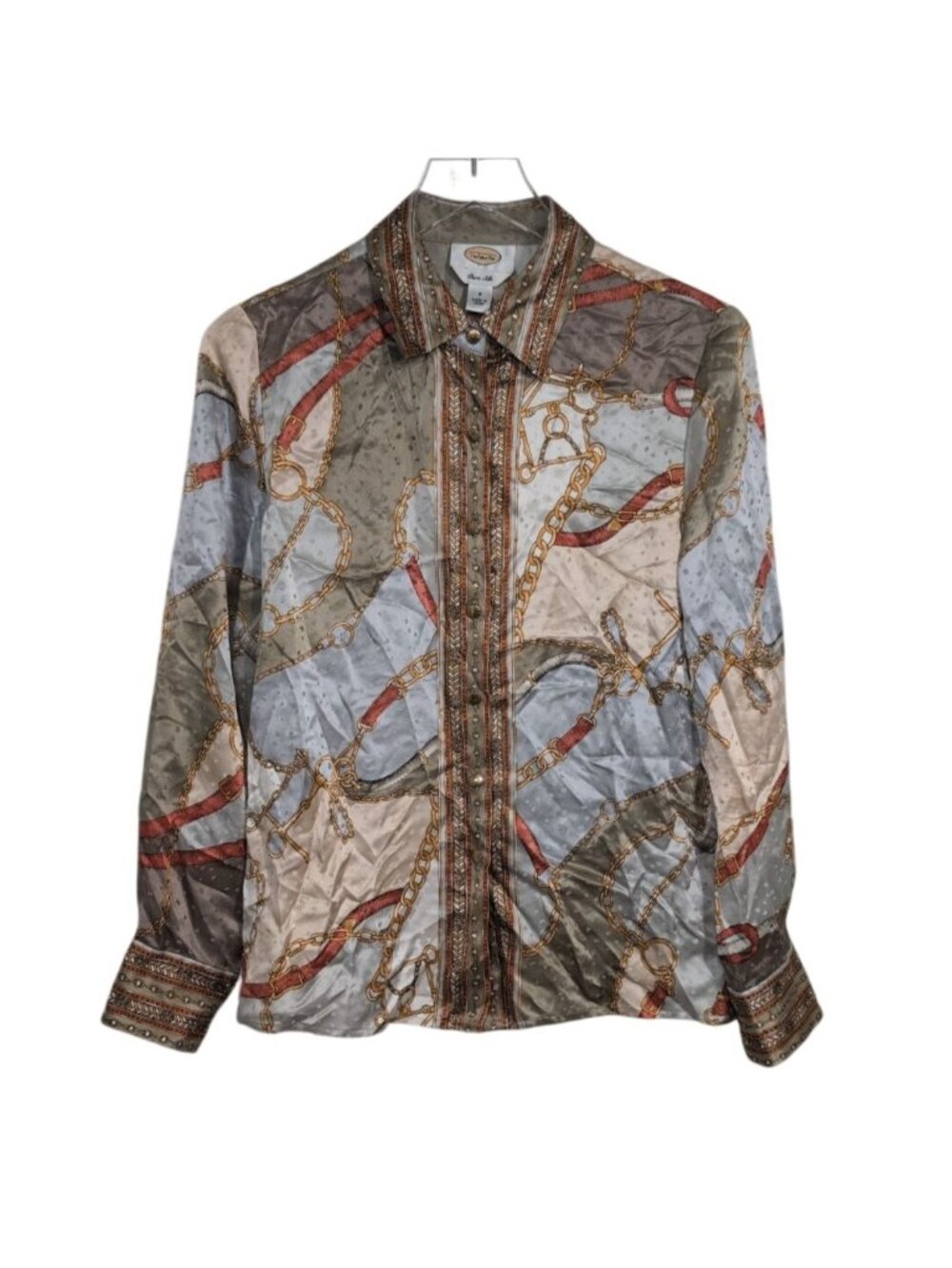 Talbots Silk Equestrian Shirt Womens Size 8 Baroque Riding Preppy Lightweight